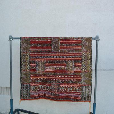Stunning Wool Ornate Woven Colorful Mexican Rug 70"x51"