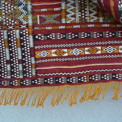 Stunning Wool Ornate Woven Colorful Mexican Rug 70"x51"