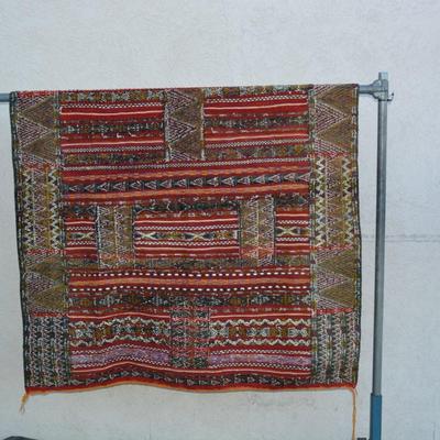 Stunning Wool Ornate Woven Colorful Mexican Rug 70"x51"