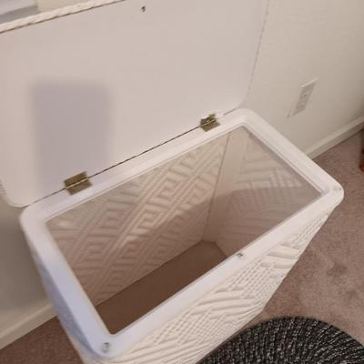 Laundry Hamper - Trash can - and braided throw rug