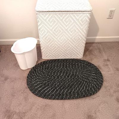 Laundry Hamper - Trash can - and braided throw rug