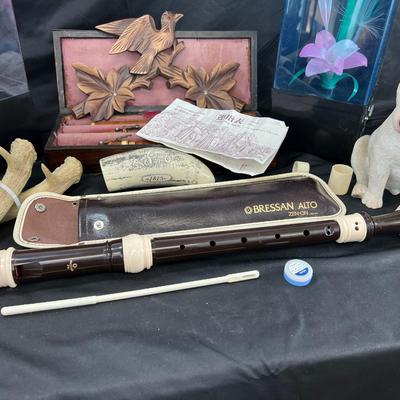 Early 19th century bone/ wood Flute, 1970 fiber flowers