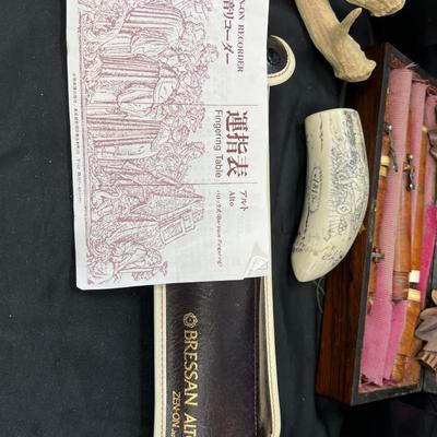 Early 19th century bone/ wood Flute, 1970 fiber flowers