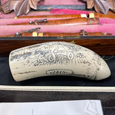 Early 19th century bone/ wood Flute, 1970 fiber flowers