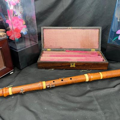 Early 19th century bone/ wood Flute, 1970 fiber flowers