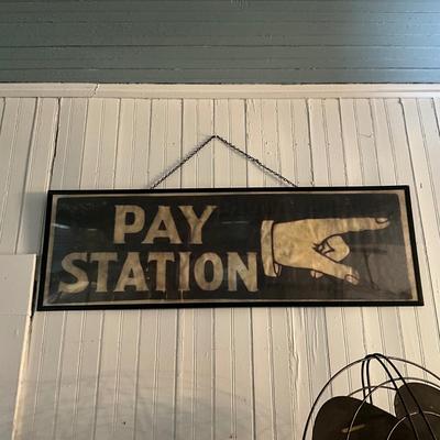959 Antique Felt Framed PAY STATION Sign