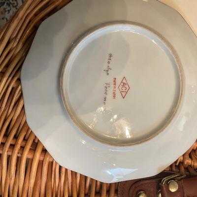960 Lot of Handpainted Porcelain Hat Pin , Jars, Nappy and Plate with Covered Heart Box