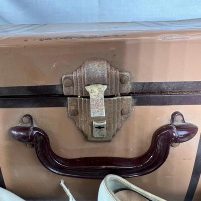 Vintage Metal suitcase with Hats and bags