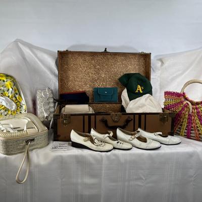 Vintage Metal suitcase with Hats and bags