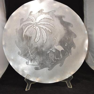 Vintage Hand-Hammered Aluminum Tropical Serving Tray