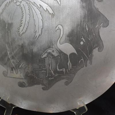Vintage Hand-Hammered Aluminum Tropical Serving Tray