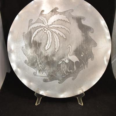 Vintage Hand-Hammered Aluminum Tropical Serving Tray