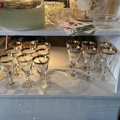963 Large Glass Lot , Wine Glasses , Candlewick Punch Bowl, and Cherry Glass Plates and Sunflower Plates