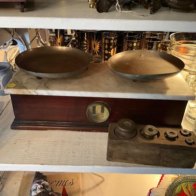 964 Antique Marble Top Scale with Weights