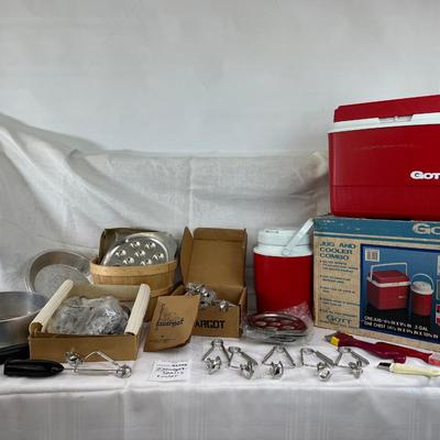 New old stock cooler and jug Escargot pans and tongs