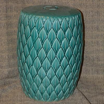 Large Green Ceramic 20th Century Green Leaf Garden Stool
