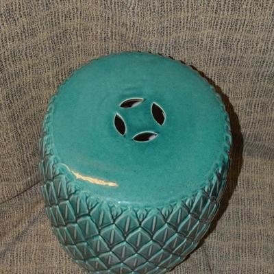 Large Green Ceramic 20th Century Green Leaf Garden Stool