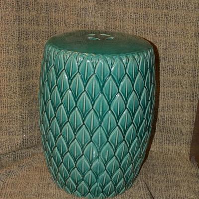 Large Green Ceramic 20th Century Green Leaf Garden Stool
