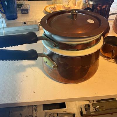 970 Lot of Copper Kitchen Wares , Double Broiler, Candlesticks and more