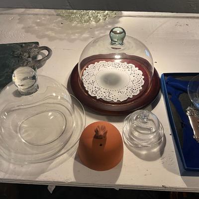 972 Lot of Cheese Trays and Glass Dome Cheese Covers