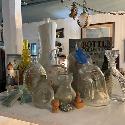 976 Lot of Antique Bottles and Two Bottle Collecting Books