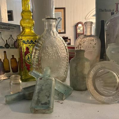 976 Lot of Antique Bottles and Two Bottle Collecting Books