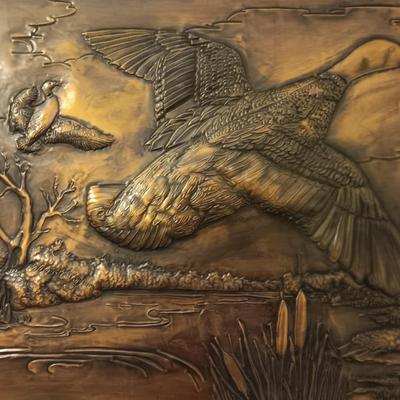 Vintage 1960 framed hammered / repoussÃ© Copper wall art - Ducks Relief wall art MCM