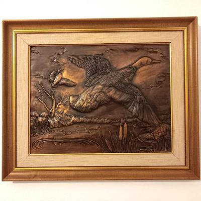 Vintage 1960 framed hammered / repoussÃ© Copper wall art - Ducks Relief wall art MCM