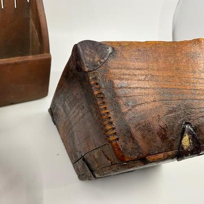 980 Primitive Wooden Box with Vintage Cranberry Scoop