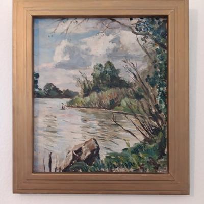 Original framed artwork painted by Robert Hodgell "Little Arkansas River" Wichita Kansas 1939