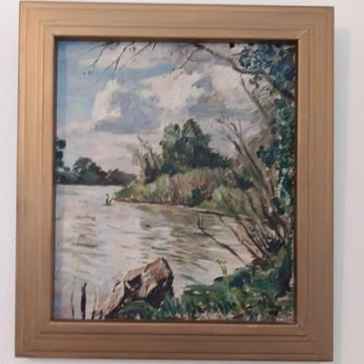 Original framed artwork painted by Robert Hodgell "Little Arkansas River" Wichita Kansas 1939
