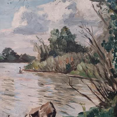 Original framed artwork painted by Robert Hodgell "Little Arkansas River" Wichita Kansas 1939