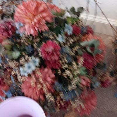 Dried and Faux flower arrangements - in baskets - glass vases - over the door decor sashes