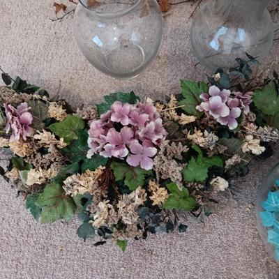 Dried and Faux flower arrangements - in baskets - glass vases - over the door decor sashes