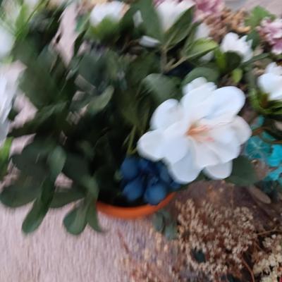 Dried and Faux flower arrangements - in baskets - glass vases - over the door decor sashes