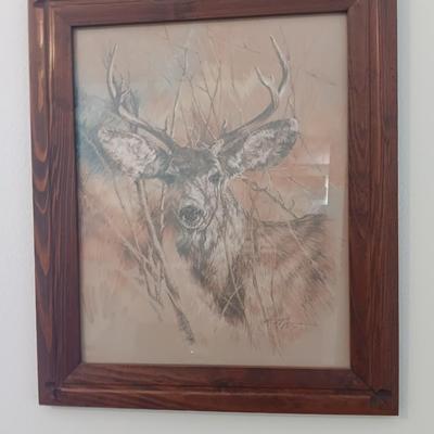 Framed Buck -deer Litho Art Signed K Maroon 1978