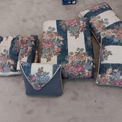 Queen size floral bedding set with two valances and pillows