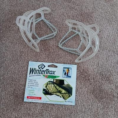 Winter wear - wrangler corduroy gloves - black leather gloves and a pair of no slip winter Trax shoe additions
