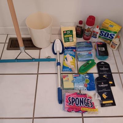 Assortment of cleaning tools - sponges - gloves - SOS pads - glues and more