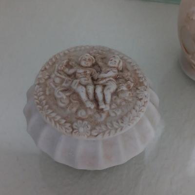 Napco Cherub double handled dish - covered ring dish and elegant Vase