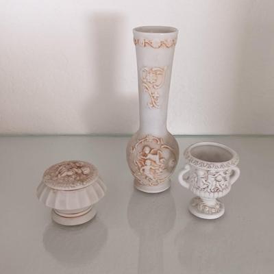Napco Cherub double handled dish - covered ring dish and elegant Vase