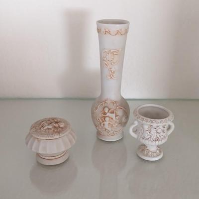 Napco Cherub double handled dish - covered ring dish and elegant Vase