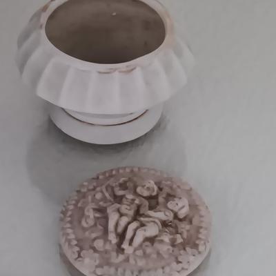 Napco Cherub double handled dish - covered ring dish and elegant Vase