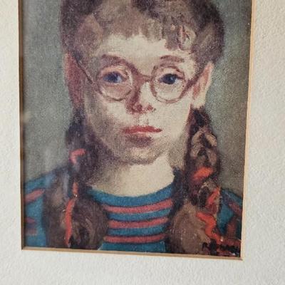 Sweet little vintage print Girl with glasses