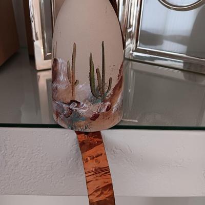 Sonnet Hinged frame / clock combination with Taseo desert cactus themed pottery wind chime