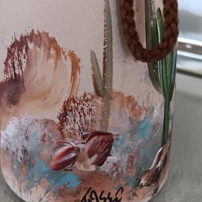 Sonnet Hinged frame / clock combination with Taseo desert cactus themed pottery wind chime