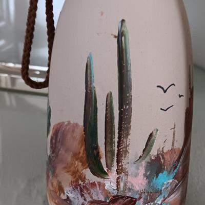 Sonnet Hinged frame / clock combination with Taseo desert cactus themed pottery wind chime