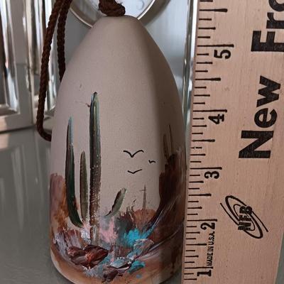 Sonnet Hinged frame / clock combination with Taseo desert cactus themed pottery wind chime
