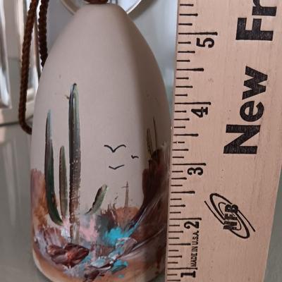 Sonnet Hinged frame / clock combination with Taseo desert cactus themed pottery wind chime