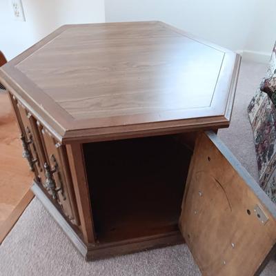 Wooden Octagon end table with storage underneath